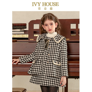 HOUSE常春藤儿童装 经典 女童秋季 黑白提花复古格纹外套时尚 款 IVY