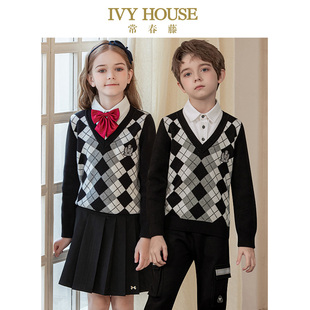 假两件菱格线衫 IVY 款 男女童秋季 毛衣学院复古 HOUSE常春藤儿童装