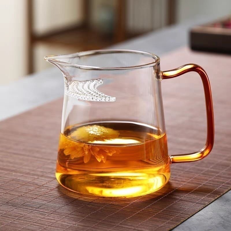 公道杯加厚耐热玻璃透明泡茶配件一体月牙片过滤茶水分离玻璃杯