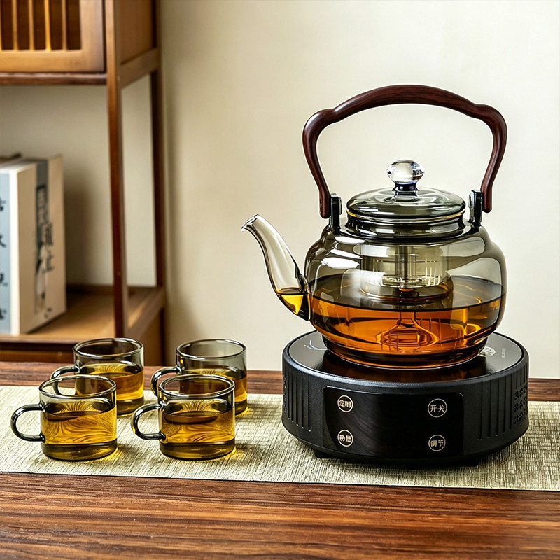 大容量玻璃煮茶器蒸煮两用提梁壶电陶炉小杯子 茶具套组星空珠