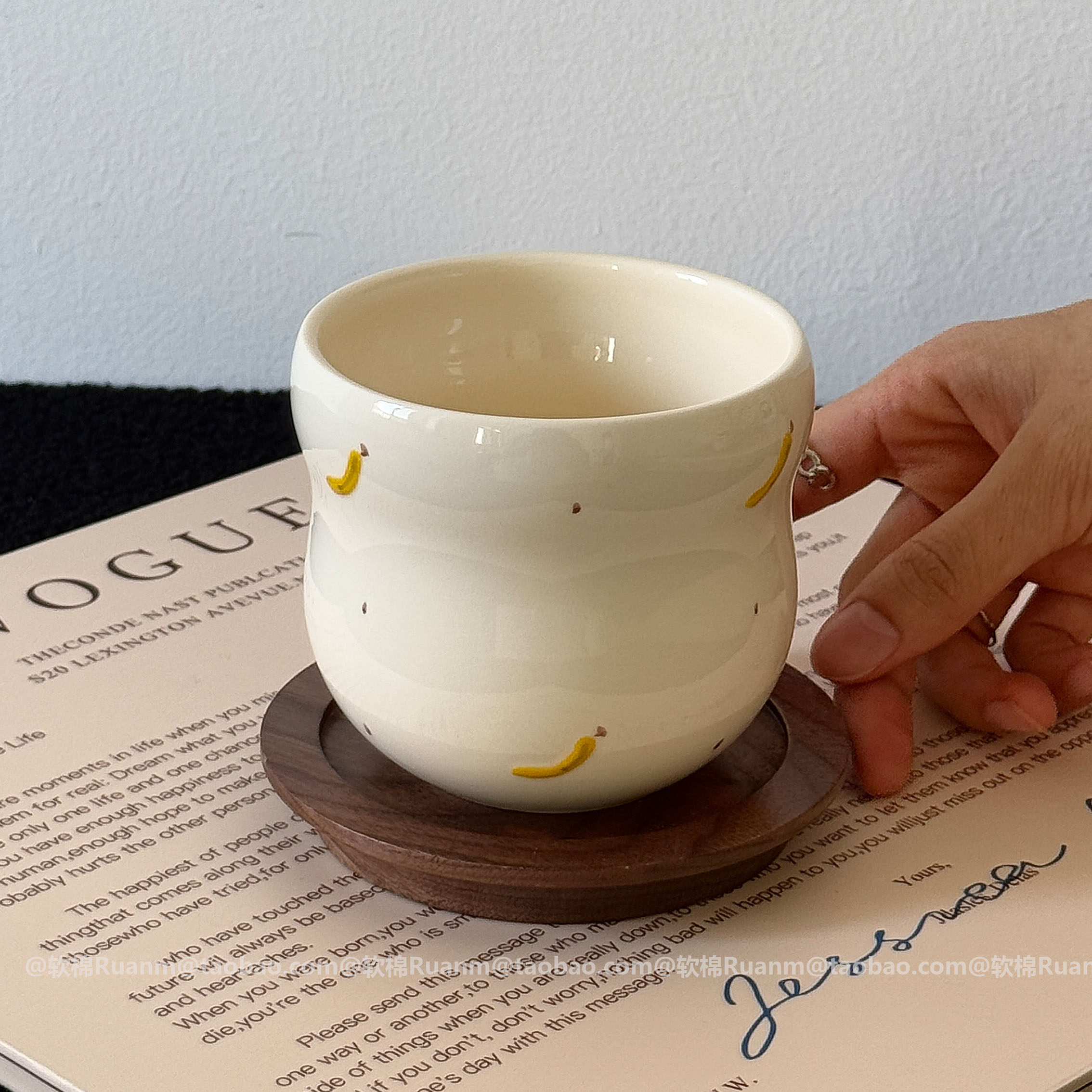 浮雕手绘水果手握杯陶瓷咖啡杯拿铁杯女生高颜值马克杯家用喝水杯