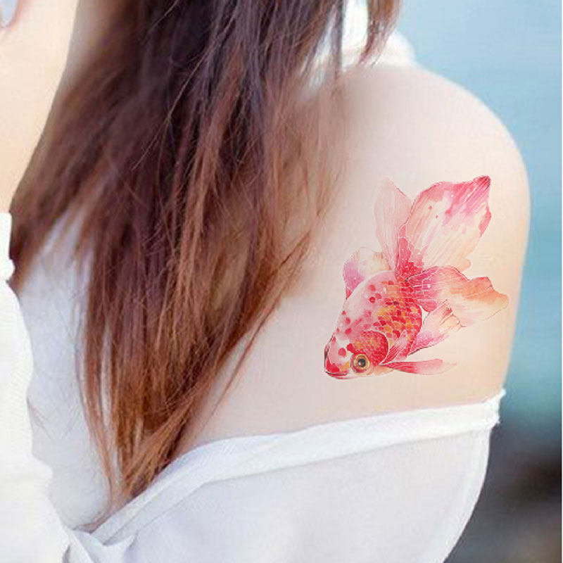 墨印记鱼图案纹身贴防水个性文艺女生性感持久可爱手臂纹身贴金鱼