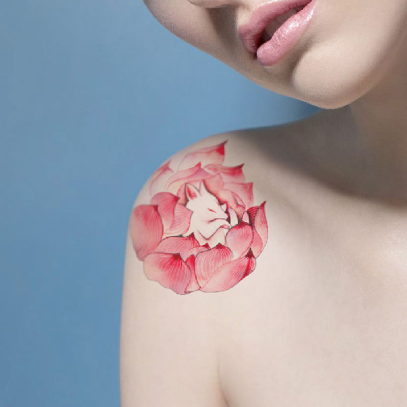 狐狸莲花纹身贴魅惑性感彩色抗磨图案日式软妹女堕落天使防水持久