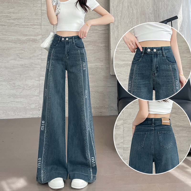 烫钻天丝阔腿牛仔裤女夏季薄款图片