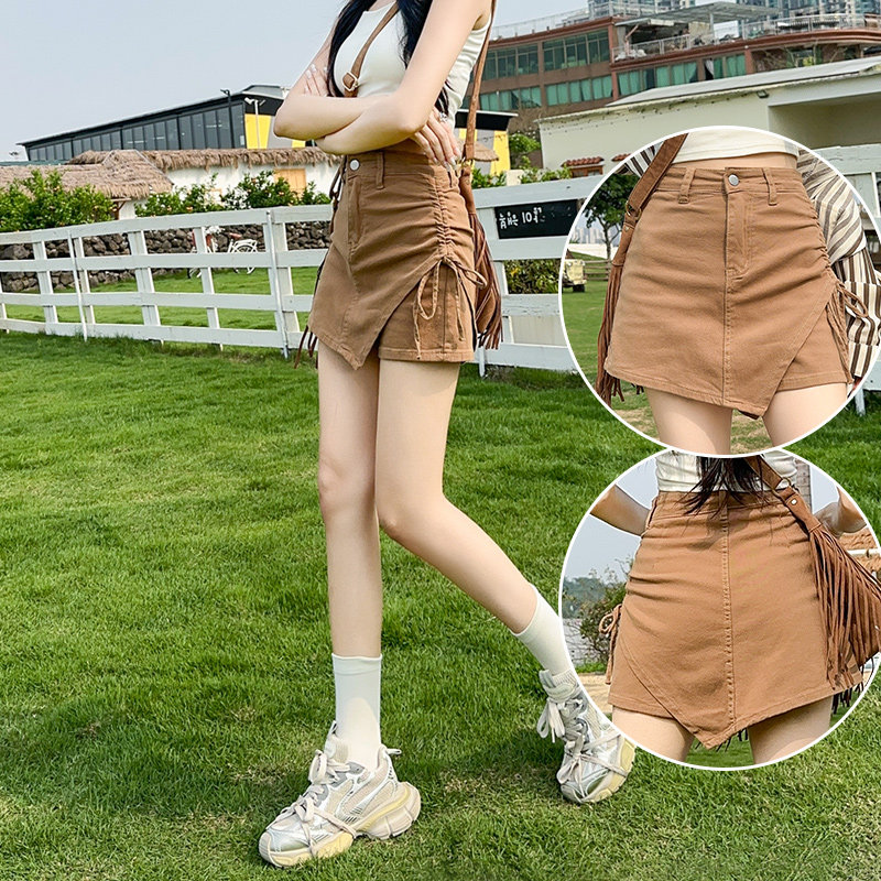 牛仔短裤裙女春夏季薄款2026年新款辣妹宽松显瘦设计感a字短裤子