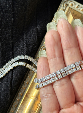 钛钢锆石满钻爆闪不掉色网球手链