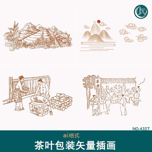 传统制茶工艺流程包装设计辅助图茶叶纹样插画海报ai矢量设计素材