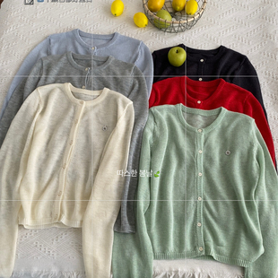 甜茶韩系26早春韩版定标亚麻纯色慵懒随性超百搭针织开衫