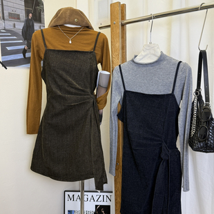 甜茶韩系25秋新减龄小洋装 质感好③T内F 套裙系带吊带裙小毛衣套装