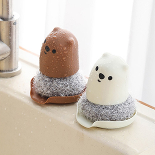 家用不伤锅清洁球钢丝球带手柄锅刷卡通刷子带把塑钢洗碗神器新款