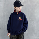 男童季卫衣加绒加厚新款中大童冬装一体绒儿童红色上衣，童装卫衣/绒衫，摩比熊