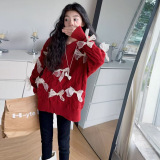 女童红色毛衣秋冬新款大童年服加厚羊绒衫儿童冬季针织打底衫，童装毛衣，摩比熊