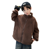 男大童秋冬摇粒绒加厚外套新款儿童装男孩冬季酷帅加绒衣服潮，童装外套，摩比熊