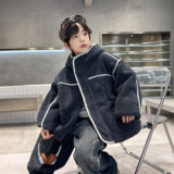 男童加厚羊羔绒外套秋冬季新款儿童夹棉中大童毛毛衣潮酷冬装，童装外套，摩比熊