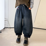 男童裤子冬季儿童加绒一体绒牛仔裤秋冬新款大童装冬装潮男孩，童装裤子，摩比熊