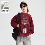 男童冬季潮牌加绒加厚运动反光条卫衣新款青少年儿童宽松上衣，童装卫衣/绒衫，摩比熊