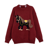 男童毛衣秋冬款新款中大儿童男孩冬季红色本命马年打底衫上衣，童装毛衣，摩比熊