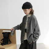 男童开衫毛衣秋冬新款美式复古休闲慵懒风V领针织衫纯色外套，童装毛衣，摩比熊