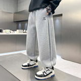 男童加绒运动新款儿童大童冬季一体绒加厚束脚裤，童装裤子，摩比熊