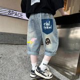 男童牛仔短裤夏季宽松儿童中裤新款中大童马裤男孩裤子夏装潮，童装裤子，摩比熊