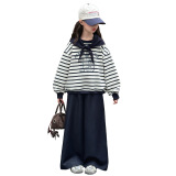 女童披肩卫衣秋新款洋气儿童女孩长袖上衣女大童秋季条纹衣服，童装卫衣/绒衫，摩比熊