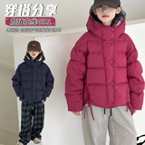 女童连帽棉服新款冬装儿童保暖外套中大童洋气时髦手塞棉棉衣，童装棉衣，摩比熊