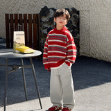 童装男童毛衣冬季新款儿童加厚条纹衣服大童秋冬撞色针织衫潮，童装毛衣，摩比熊