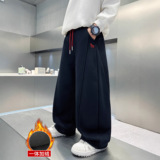 男童秋冬款加绒加厚新款一体绒大童冬季运动儿童直筒裤子，童装裤子，摩比熊