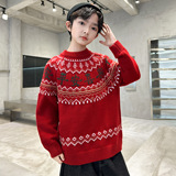 男童加厚红色毛衣冬季新款儿童中大童本命马年冬装过新年衣服，童装毛衣，摩比熊