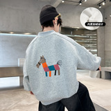 男童加绒卫衣新款中大儿童一体绒卡通上衣加厚韩范冬季潮，童装卫衣/绒衫，摩比熊