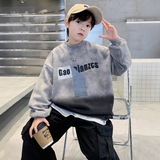 男童冬装加绒卫衣扎染新款加厚保暖一体绒痞帅儿童半高领上衣，童装卫衣/绒衫，摩比熊