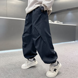 男童春秋款裤子新款中大童潮酷简约束脚裤宽松运动休闲裤，童装裤子，摩比熊
