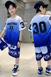 新款运动球衣男童夏装球服篮球服速干短袖套装男孩夏季儿童装，童装休闲套装，摩比熊