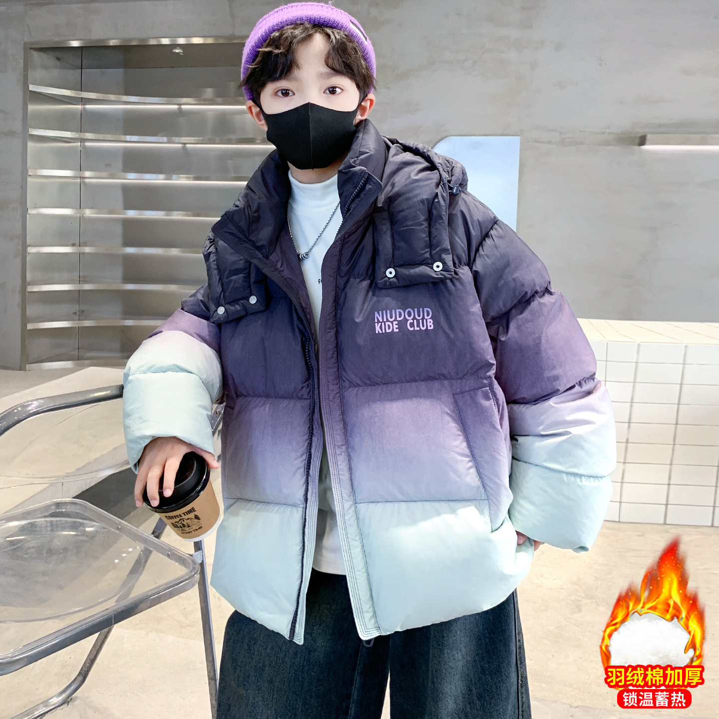 童装冬季新款儿童棉服韩版男童外套潮中大童加绒保暖冬装棉衣，童装棉衣，摩比熊