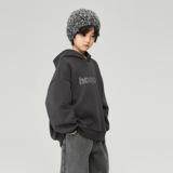 冬季新款儿童帅气字母印花加厚上衣男中大童一体绒连帽卫衣潮，童装卫衣/绒衫，摩比熊