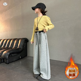 女童加绒碎花阔腿裤年秋冬新款中大儿童休闲直筒长裤宽松，童装裤子，摩比熊