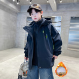 儿童装男童冬装夹棉外套新款中大童秋冬季三合一可拆卸冲锋衣，童装外套，摩比熊