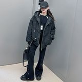 加绒黑色牛仔裤