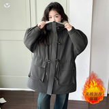 女童夹棉加厚外套冬季新款中大童大翻领派克服保暖中长夹克衫，童装外套，摩比熊