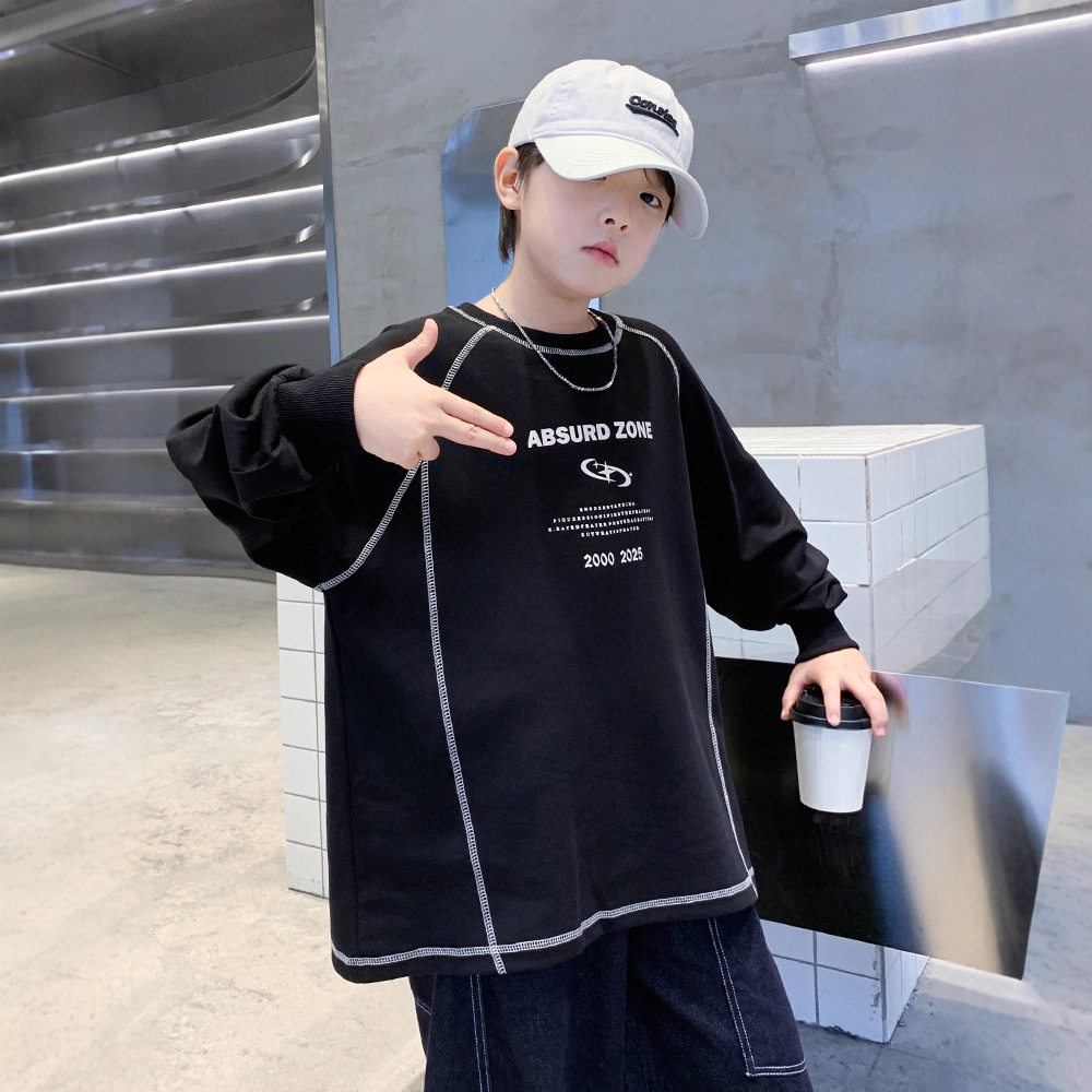 儿童装男童秋装卫衣新款中大童秋季上衣男孩打底衫秋款t恤潮，童装T恤，摩比熊