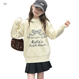 女童秋冬加厚毛衣新款刺绣针织衫中大童春秋时髦长袖上衣，童装毛衣，摩比熊