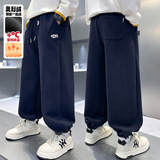 儿童装男童冬季一体加绒裤子新款初中生大童秋冬加厚运动，童装裤子，摩比熊