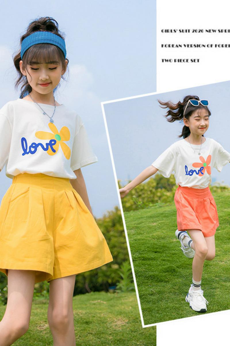 女童夏装套装新款洋气儿童短袖短裤网红中大童时髦两件套,童装休闲套装,摩比熊 女童夏装套装新款洋气儿童短袖短裤网红中大童时髦两件套,童装休闲套装,摩比熊