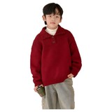 男童红色毛衣冬季儿童加厚针织衫拜年服秋冬新款大童装冬装潮，童装毛衣，摩比熊