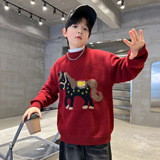 男童毛衣秋冬款新款中大儿童男孩冬季红色本命马年打底衫上衣，童装毛衣，摩比熊