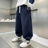 男童秋冬款加绒加厚新款一体绒大童冬装儿童运动束脚裤子，童装裤子，摩比熊