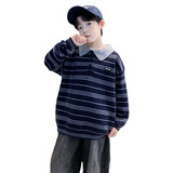 童装男童冬装领条纹毛衣新款大童男孩针织毛线衣，童装毛衣，摩比熊