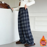女童加绒格子裤年秋冬新款休闲直筒裤中大童加厚外出阔腿长裤，童装裤子，摩比熊