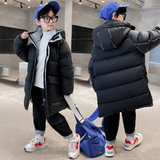 男童冬装中长款连帽棉服新款冬季儿童中大童加厚棉衣，童装棉衣，摩比熊