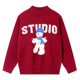 男童秋冬季韩范半高领圣诞毛衣新款学生儿童加厚百搭针织上衣，童装毛衣，摩比熊